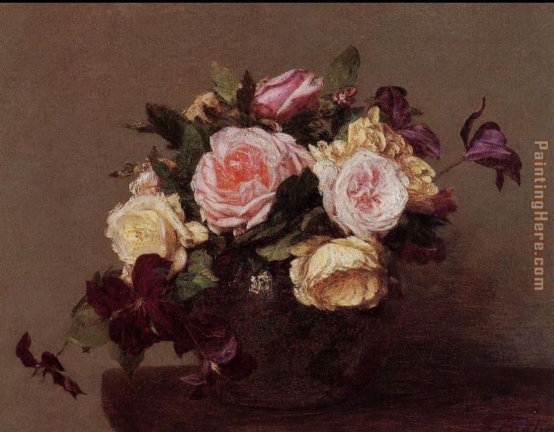 Roses and Clematis painting - Henri Fantin-Latour Roses and Clematis art painting